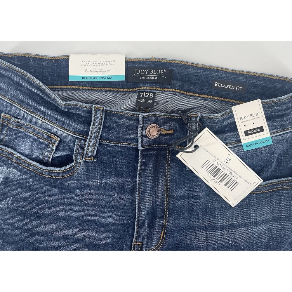 Judy Blue Relaxed Fit Meant To Be Jeans Women 7/28 Dark Wash Distressed MidRise - Picture 4 of 9